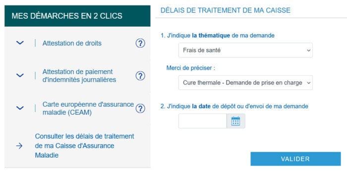 Estimation du délai de réponse de la CPAM pour une cure thermale conventionnée