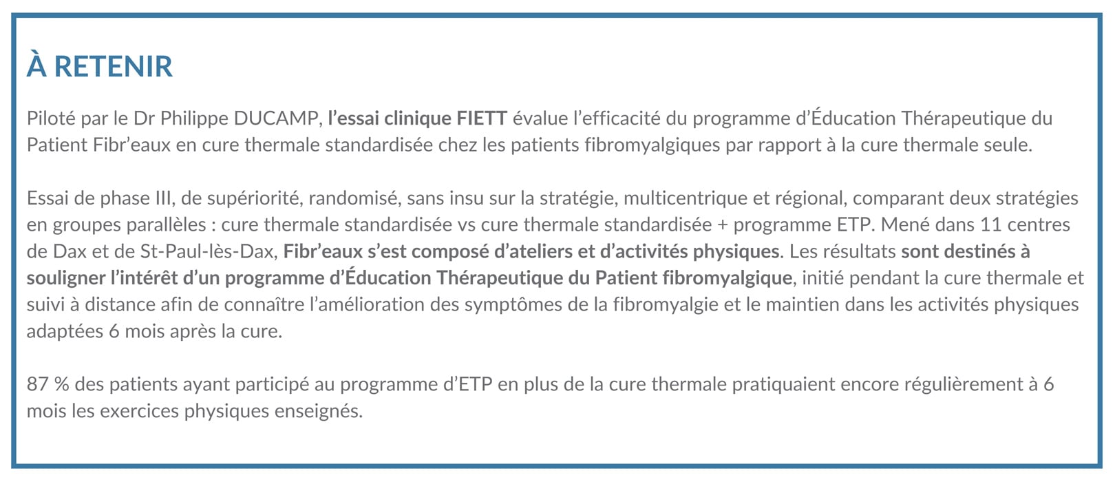 encadré "À retenir" article La prise en charge de la fibromyalgie en milieu thermal selon un médecin