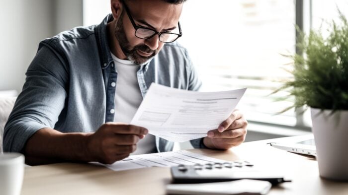Homme regardant avec attention un papier administratif