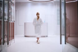 curiste femme s'avançant vers accueil centre cure thermale