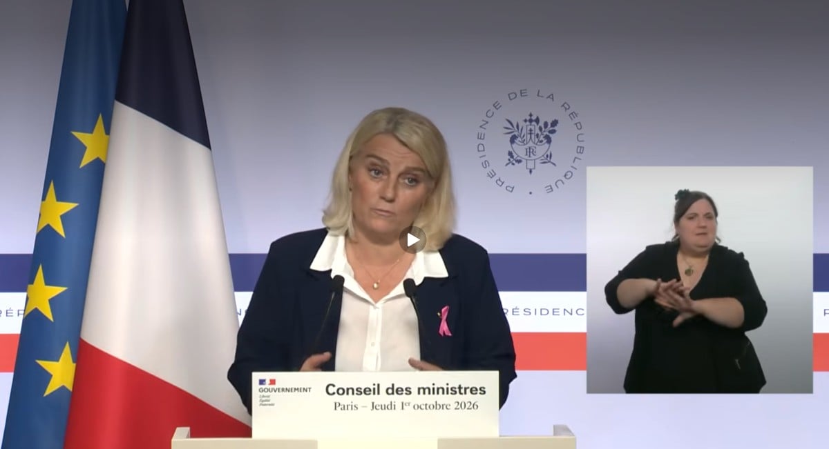 La minsitre de la Santé, Stéphanie Riss lors de la présentation du PLFSS 2027 en point presse du 1er octobre 2026